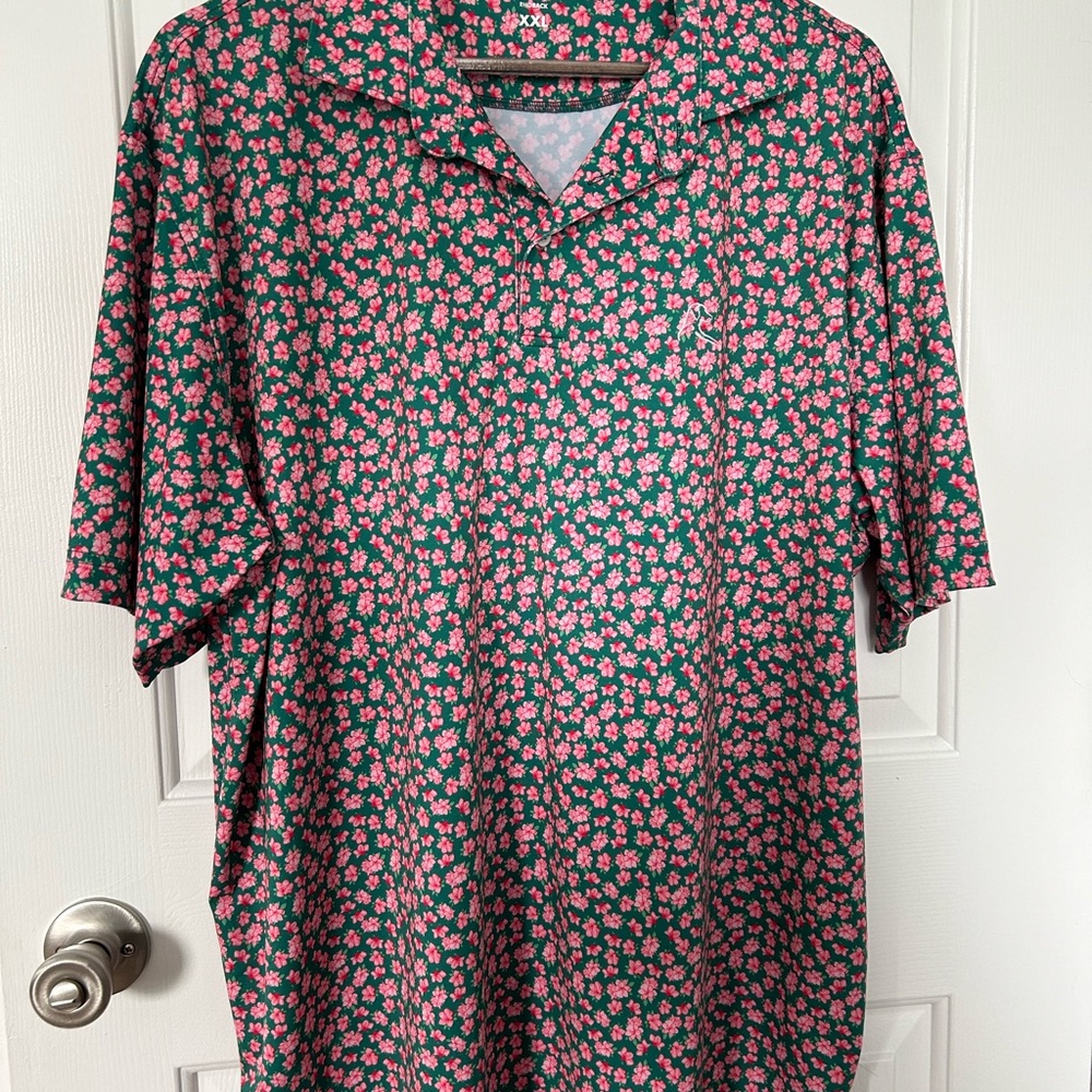 Rhoback Green and Pink Floral Polo Shirt